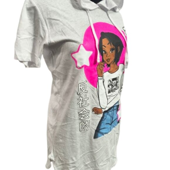 On Fire Anti Social Hooded short Sleeve Tee Junior's Size Small 100% Cotton NWT - Picture 4 of 7